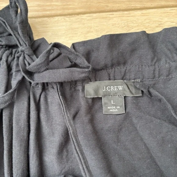 J Crew Tie Shoulder Tiered Mini Dress‎ Black L Swing Babydoll Cotton Minimalist - Picture 3 of 6